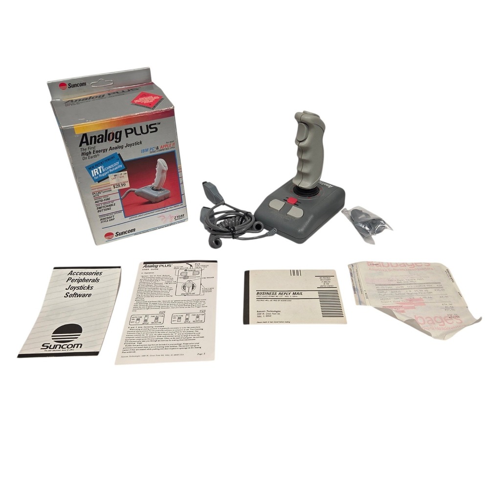 Suncom Analog PLUS Joystick IBM PC Apple II Grey Vintage Controller Boxed 1992